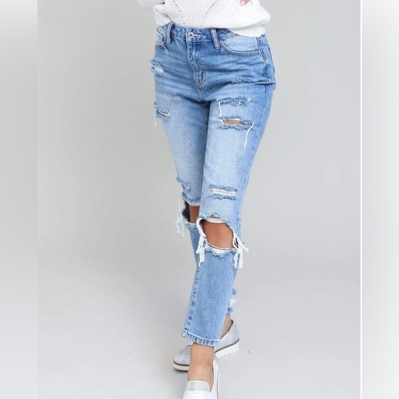 SPECIAL A DISTRESSED RELAXED DENIM MEDIU MED-RISE WASH JEANS SIZE 7 - Picture 5 of 16